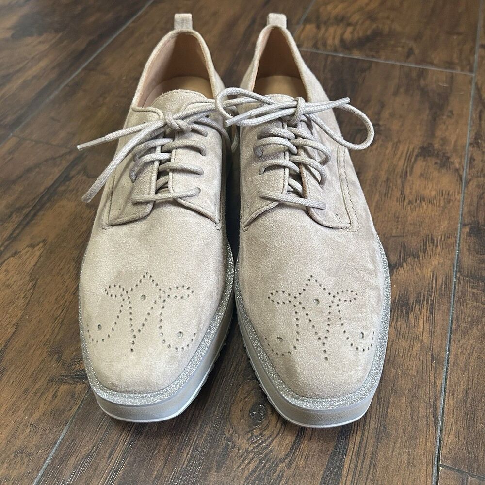 Johnston & Murphy Gracelyn Brogue Oxford Loafer Suede 7.5M Glitter Trim Platform